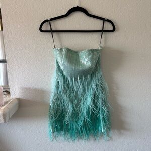 Retrofete Aqua Blue Sequin Feather Dress - XS